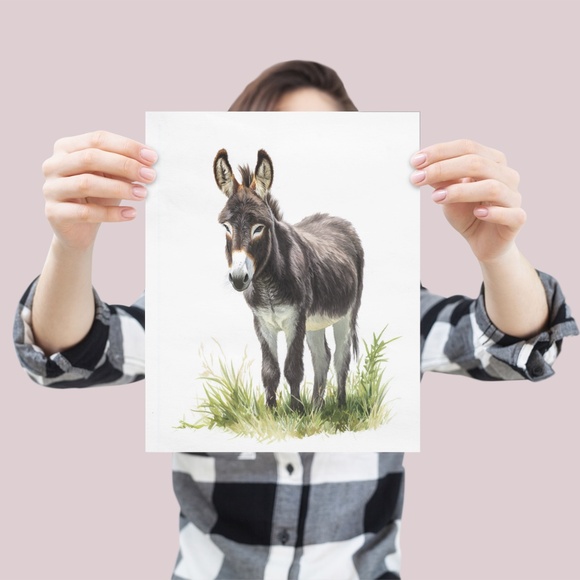 Watercolor Donkey Wall Art Print, Unframed - Charming Farmhouse Decor - Picture 4 of 6